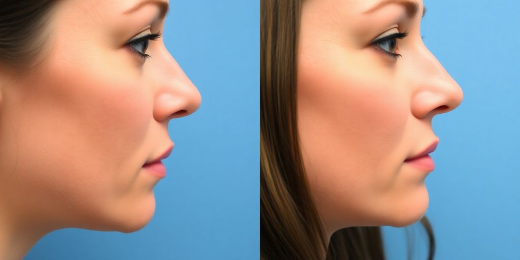 Rhinoplastik: Gesicht in Profilansicht, vor und nach Nasenkorrektur