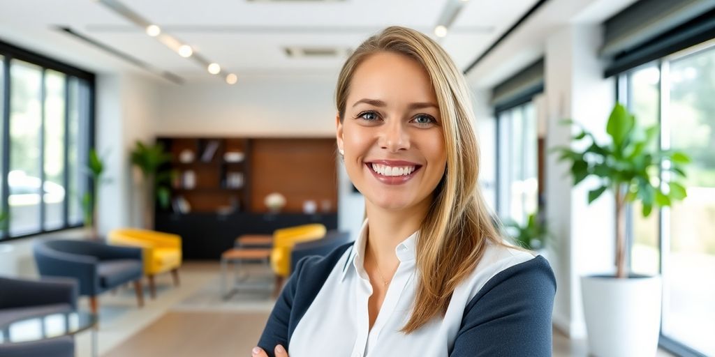 Lächelnder Berater in modernem Büro.