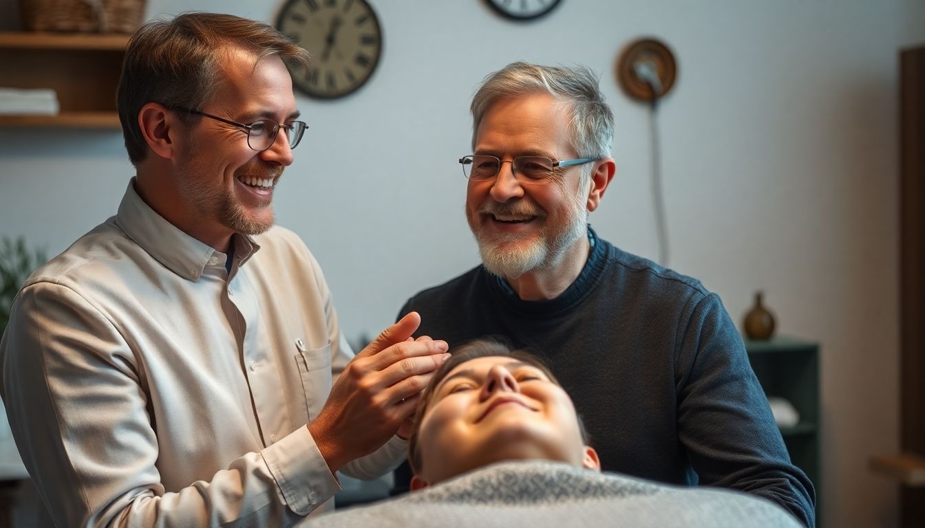 Heilpraktiker lächelt während der Schröpftherapie.