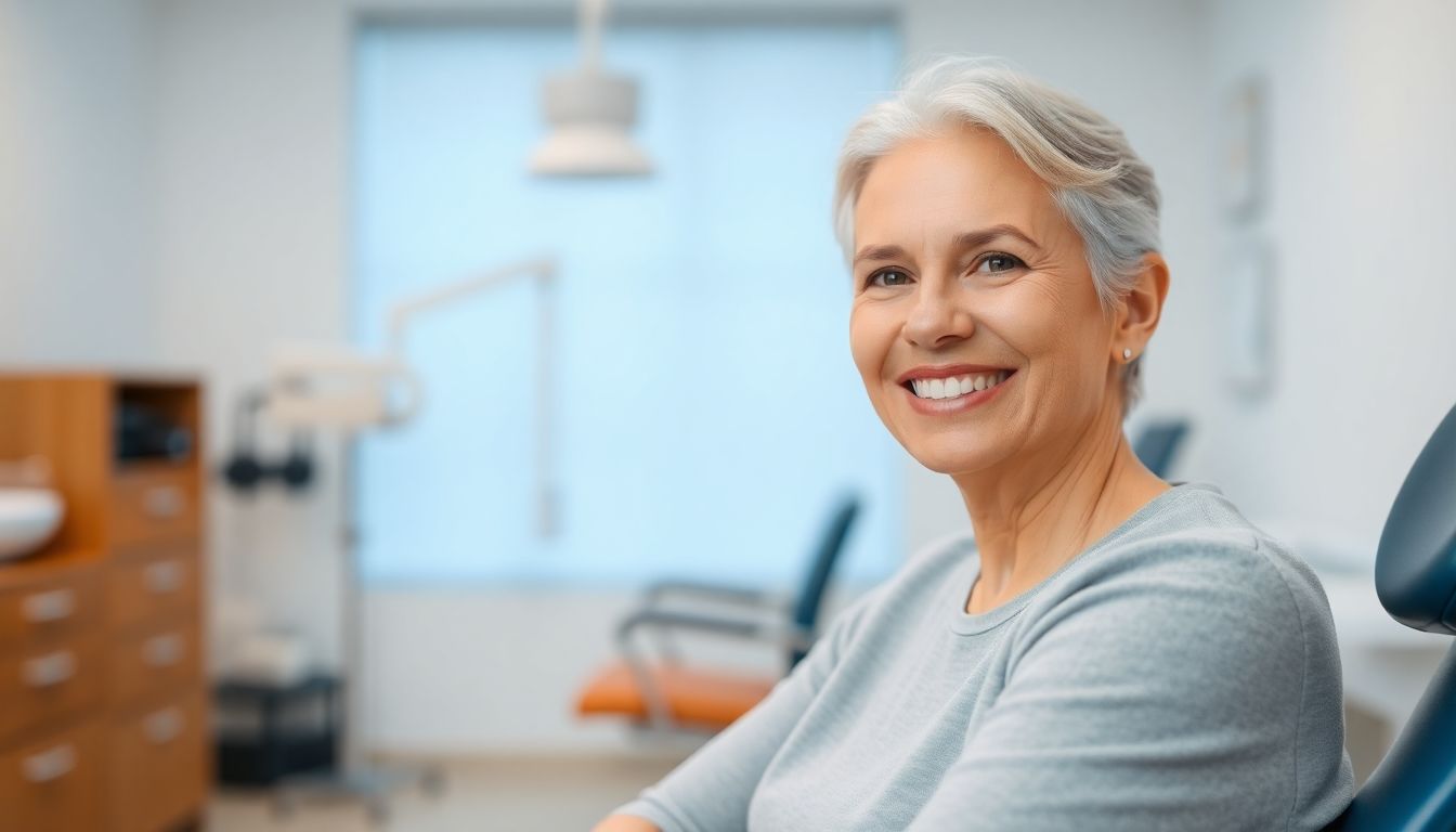 Photodynamische Therapie: Patient smiling in a bright clinic room.