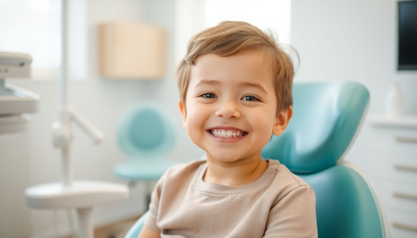 Michigan-Schiene: Kind mit strahlendem Lächeln in einer modernen Zahnarztpraxis.