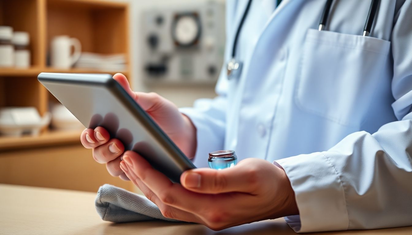 Blutegel Therapie: Arzt mit Tablet und Blutegel-Behandlung