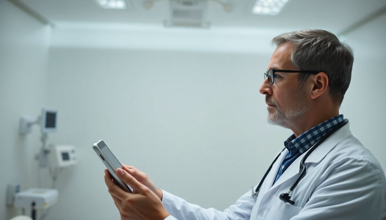 Prognose nach Appendektomie: Arzt mit Tablet in heller Umgebung