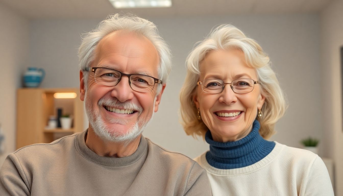 Appendektomie: Älteres Paar lächelt in heller Praxis