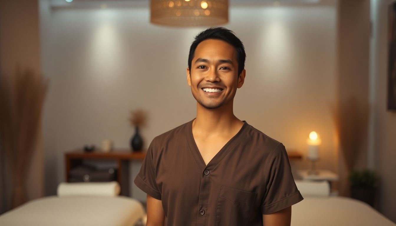 Tuina Massage: A smiling Tuina masseur in a treatment room.