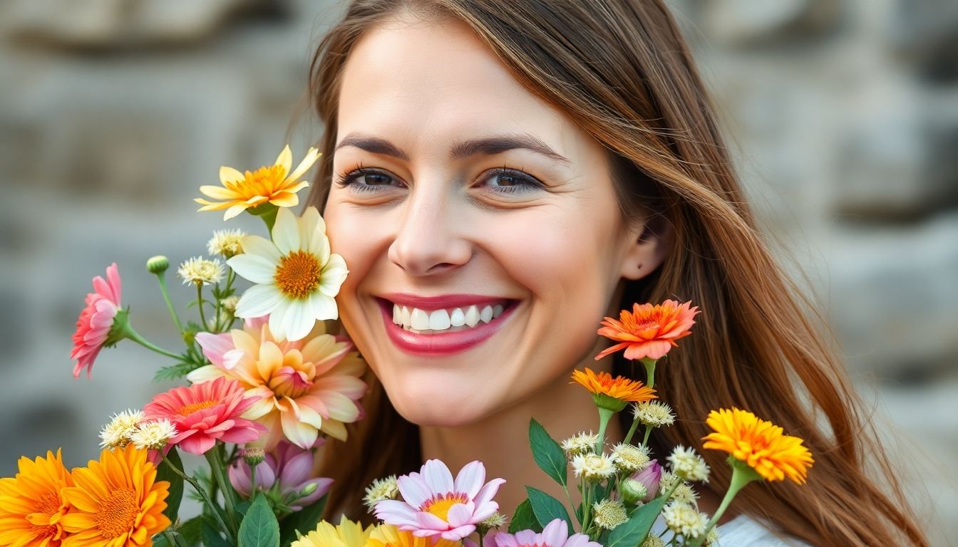 Hyposensibilisierung und Asthma: Frau riecht glücklich an einem Blumenstrauß.
