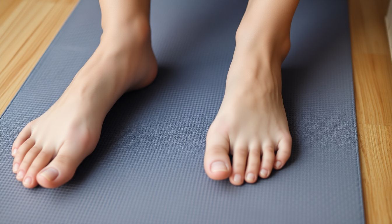 Fußgymnastik: Bare feet on a yoga mat, ready for exercise.
