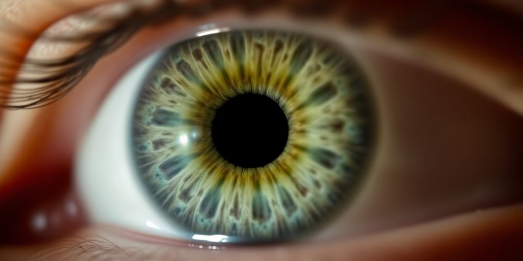Irisdiagnose: Nahaufnahme einer menschlichen Iris mit sichtbaren Strukturen