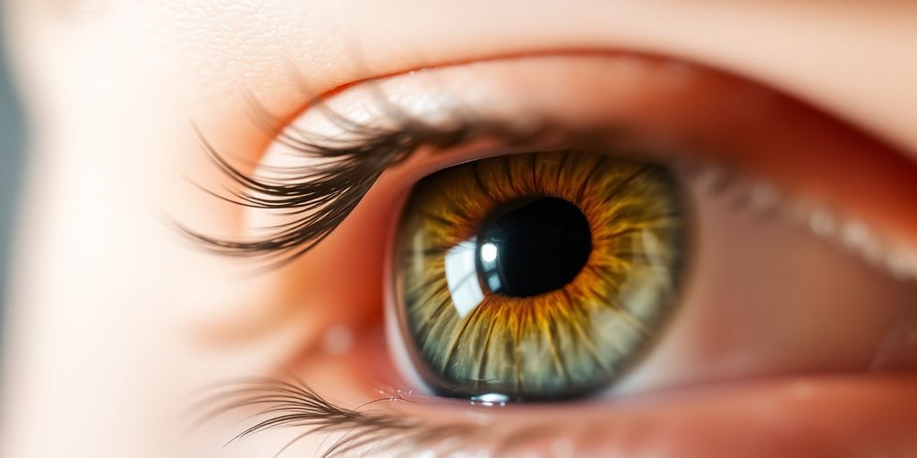 Irisdiagnose: Nahaufnahme eines menschlichen Auges, Irisdetails klar sichtbar.