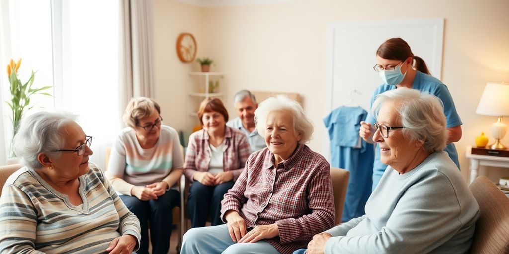 Elderly people receiving care from professional caregivers