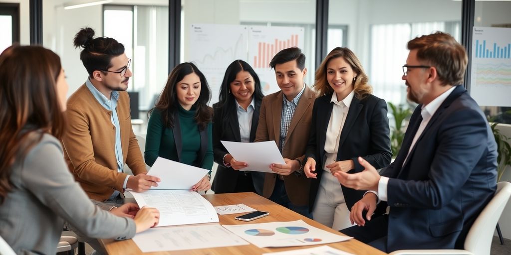 People discussing financial planning in an office