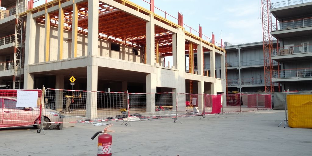 Construction site with fire extinguisher