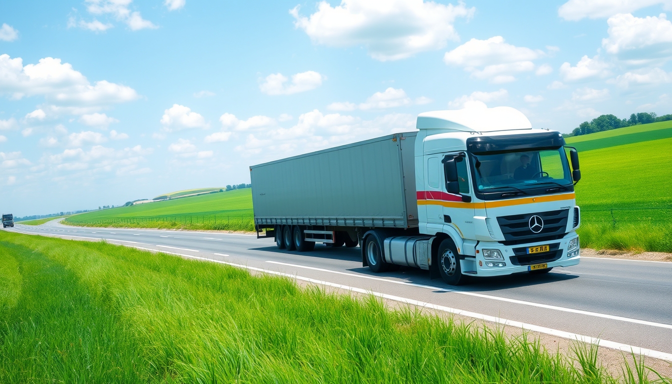 Truck on highway representing freight transport and liability.