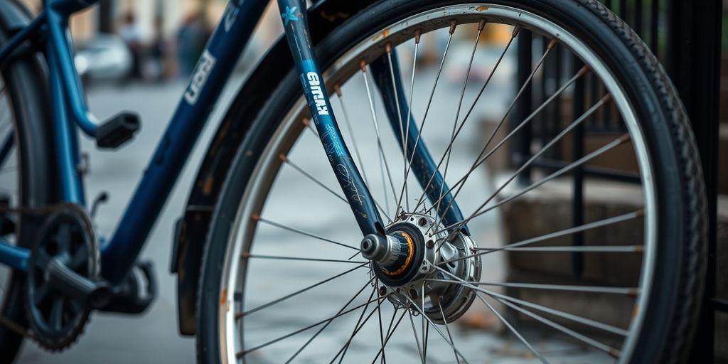 Damaged bicycle in urban area