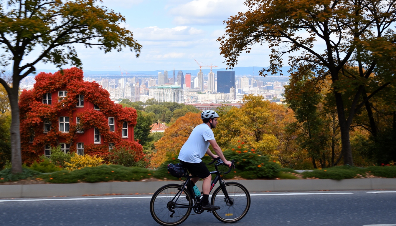 Cyclist riding in an urban setting.