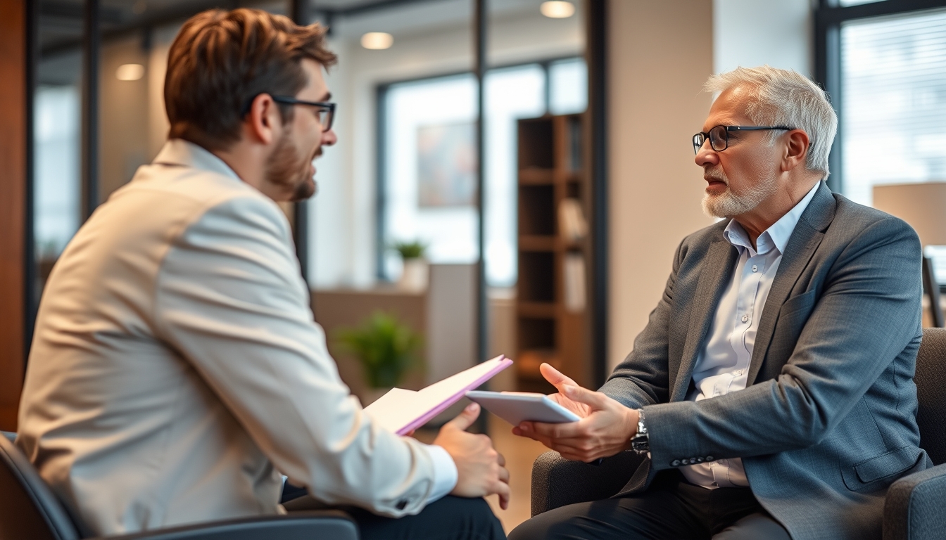 Client consulting with insurance expert about health insurance.