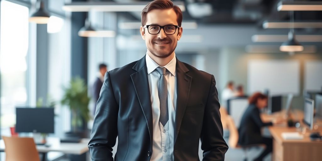 Business professional in suit in office setting