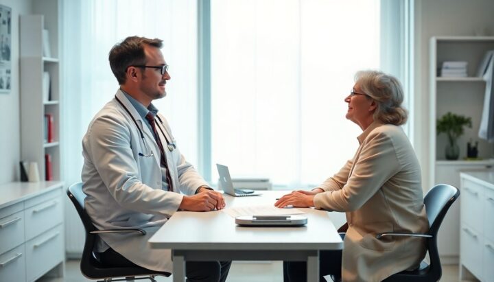 Nierentransplantation: Arzt und Patient besprechen sich in einer hellen Praxis.