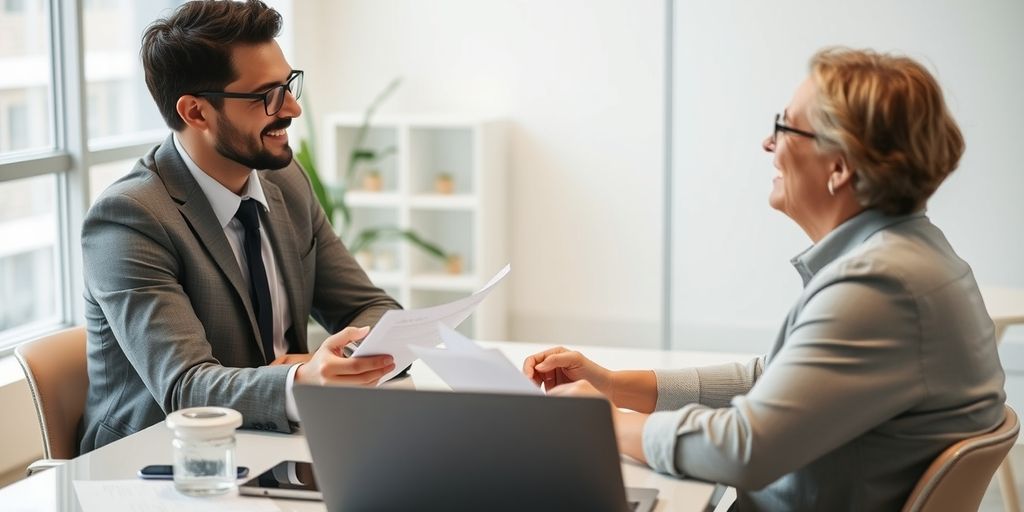 Insurance agent discussing disability options with client