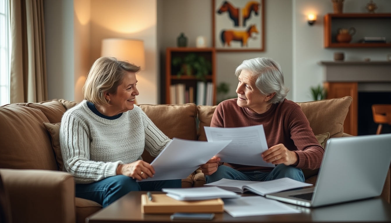 Couple consulting about care insurance options.