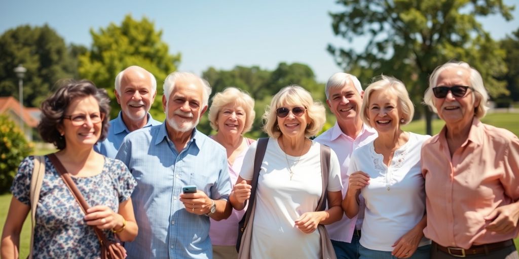 Happy retirees enjoying a sunny day in a park