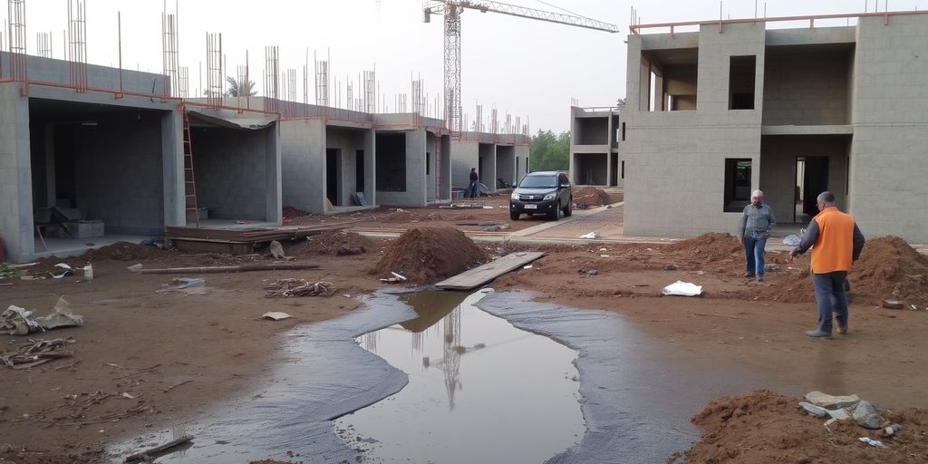Construction site with water seepage damage