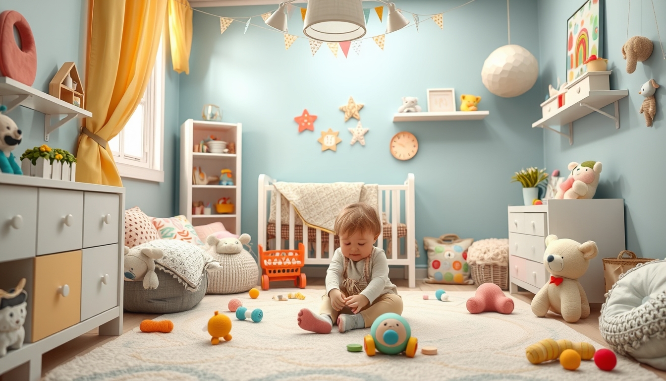 Child playing in a bright and cheerful nursery.