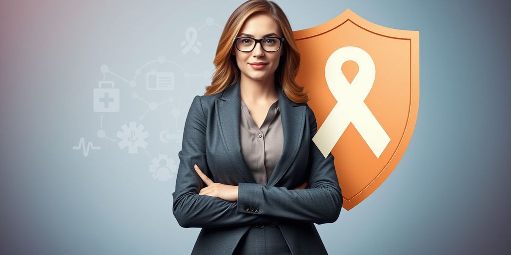 Woman with shield symbolizing cancer protection