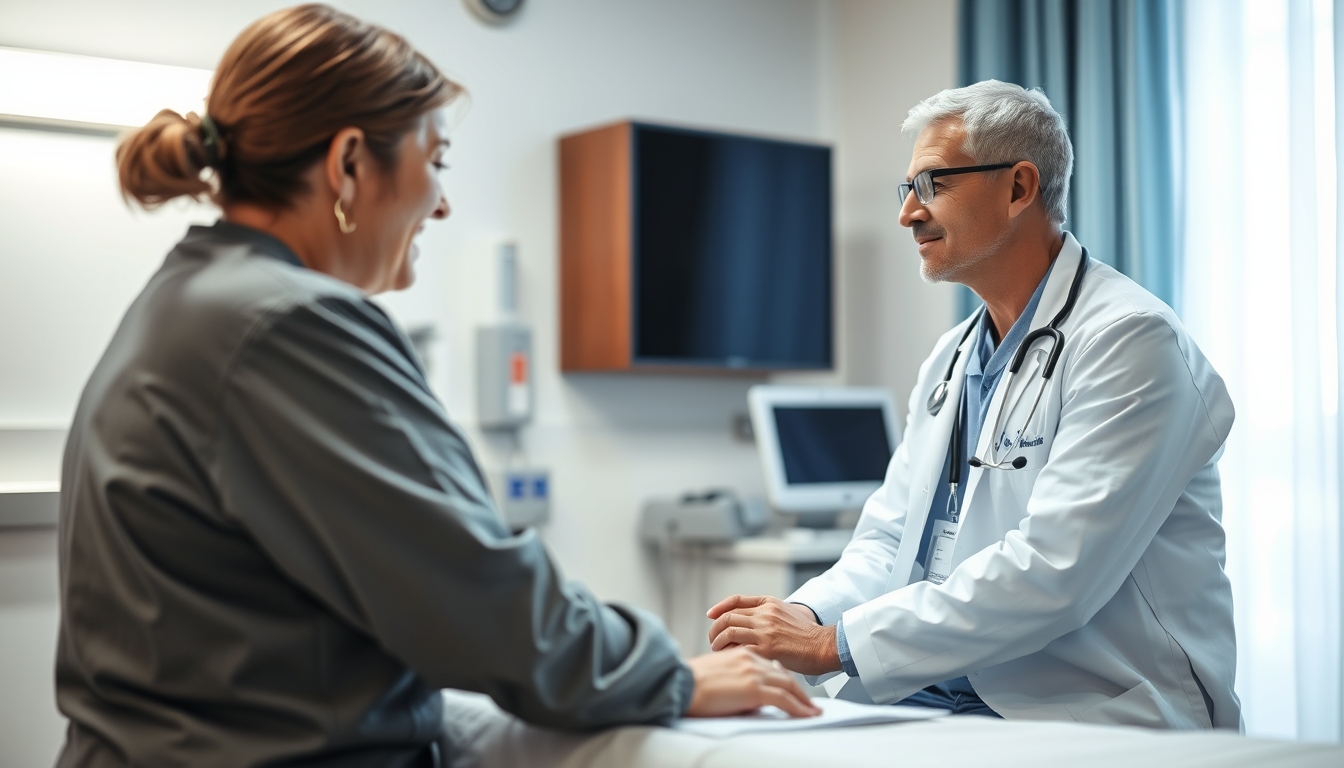 Doctor and patient in a hospital room.