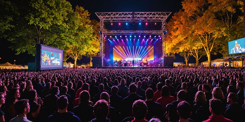 Outdoor event with crowd and stage