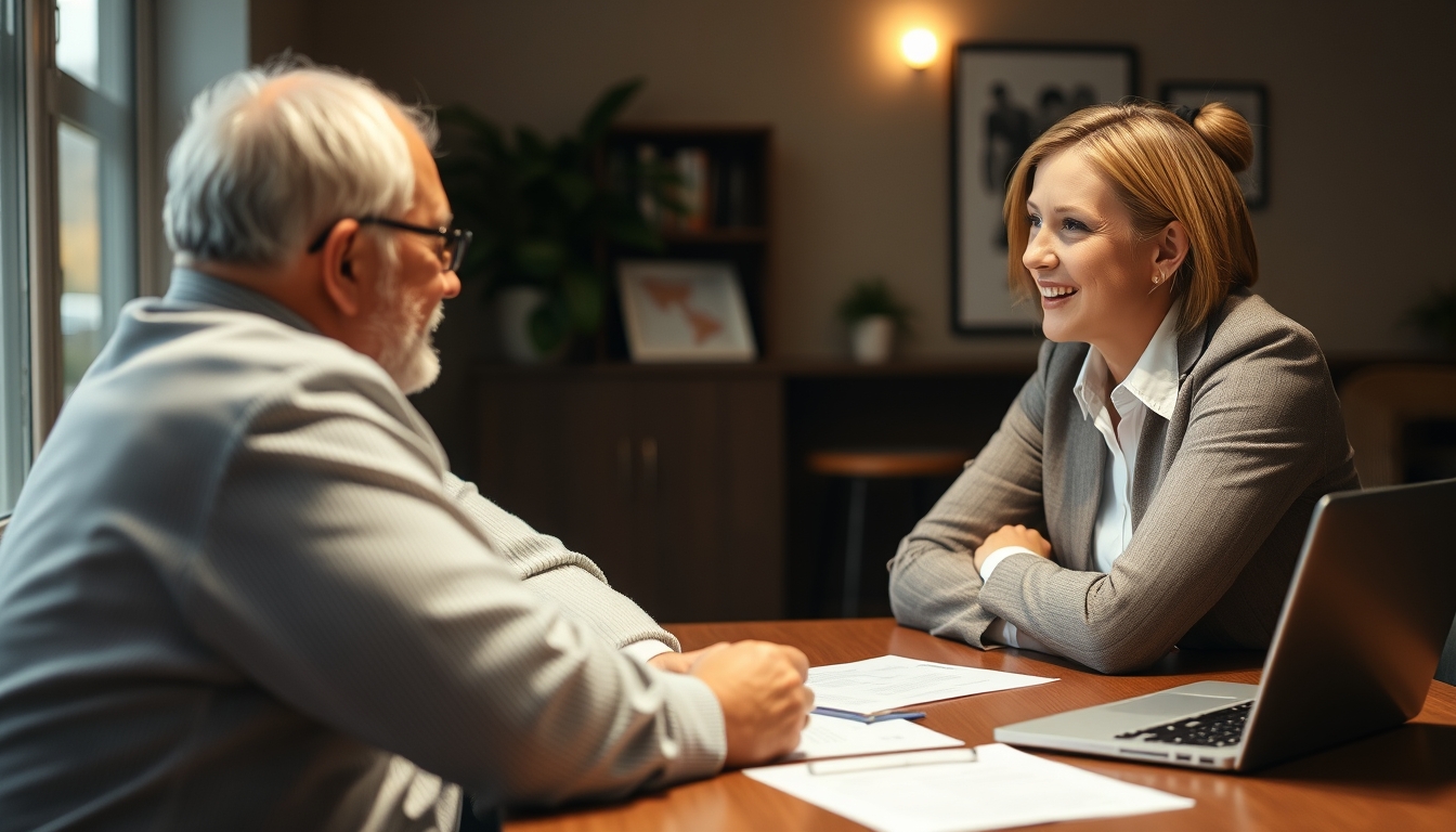 Consultation on funeral insurance between customer and expert.
