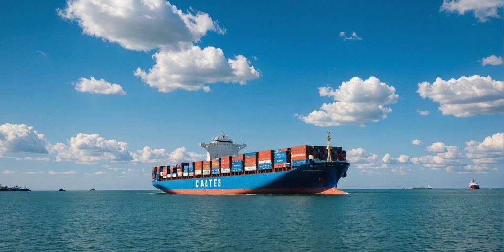 Cargo ship on calm sea with containers