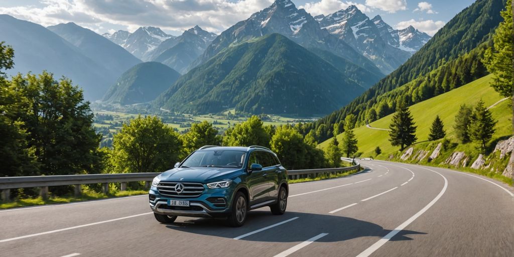 Car on scenic road with mountains