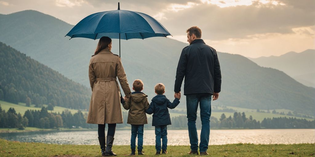 Family under umbrella symbolizing term life insurance
