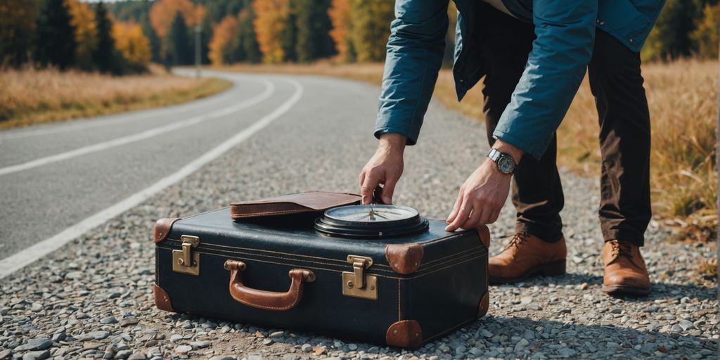 Traveler with suitcase and broken compass
