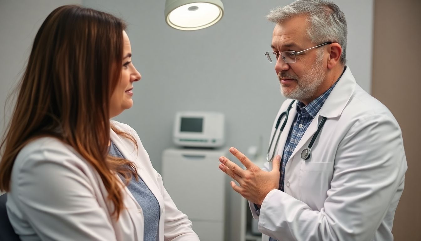 Sklerosierung: Arzt bespricht Behandlung mit Patientin