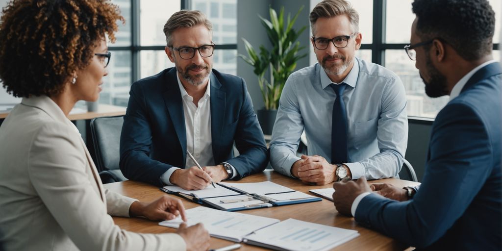Business owners with advisor in office.