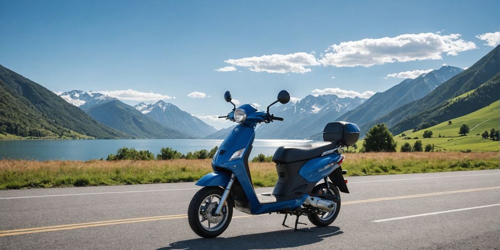 Moped on scenic mountain road