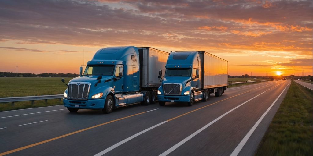 Truck on highway at sunset