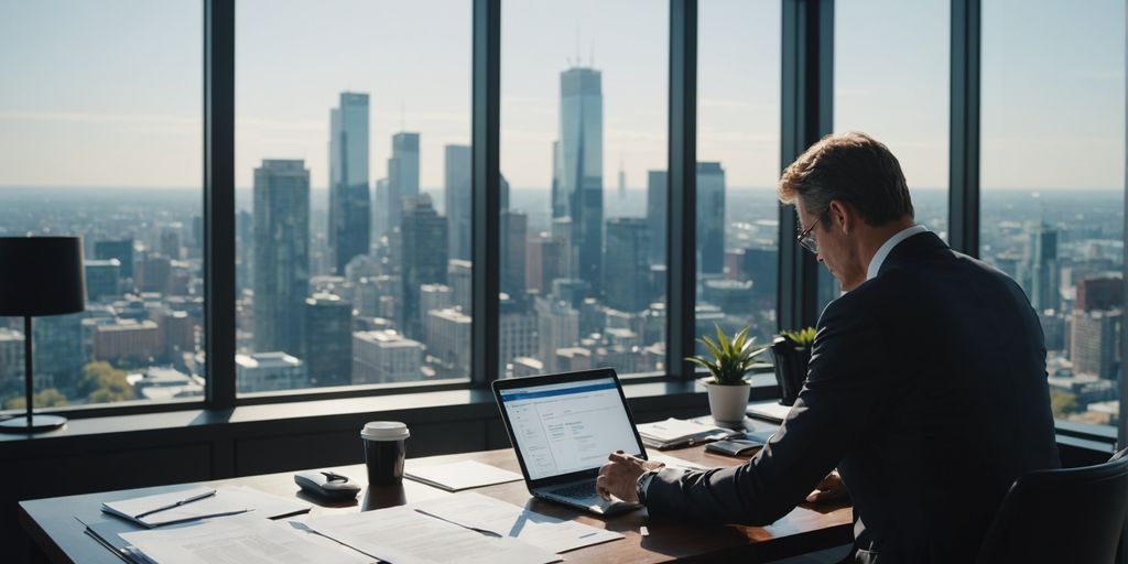 Businessperson reviewing documents in office