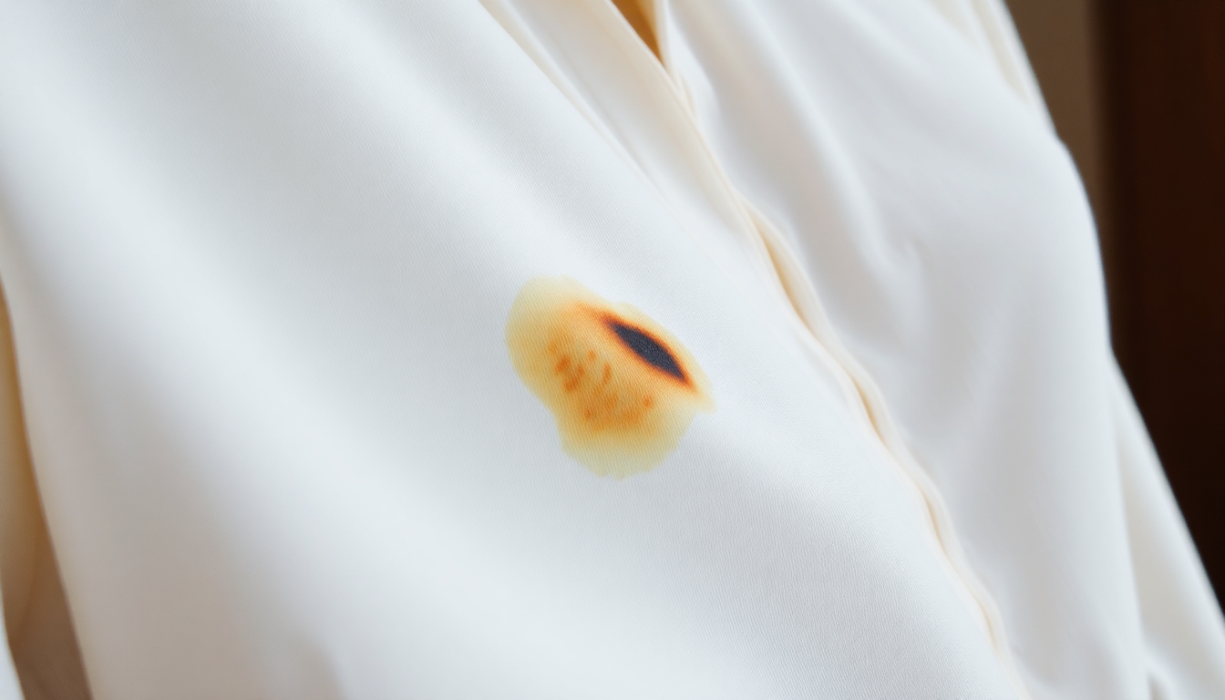 Burn mark on a light blouse from an iron.