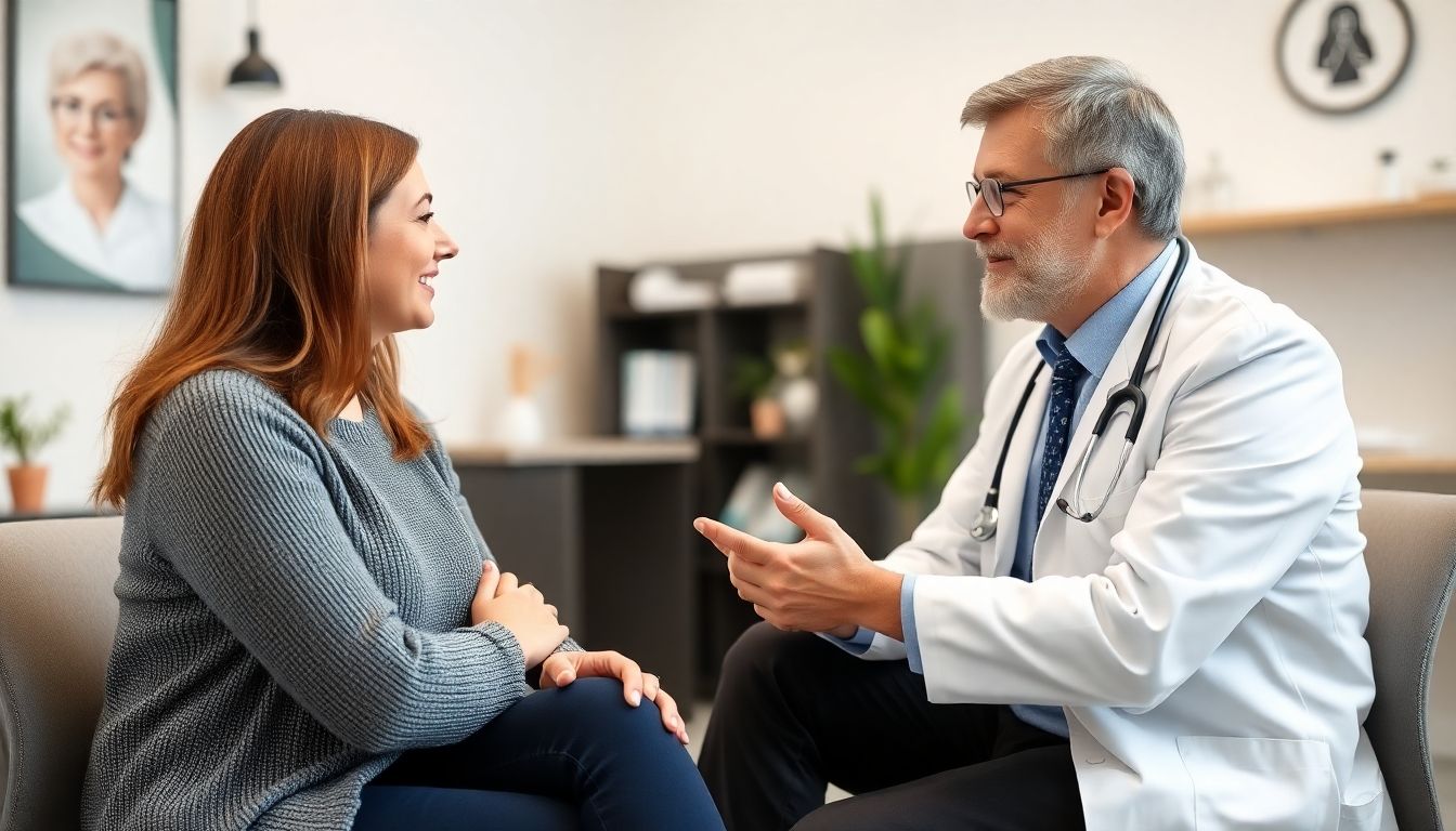Doctor and patient discussing in a bright, modern practice.