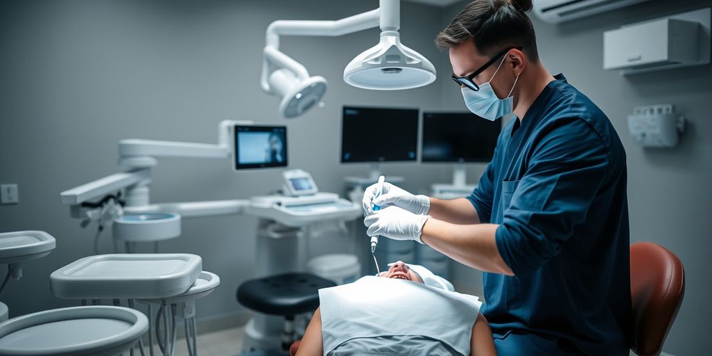 Dentist using technology for tooth extraction