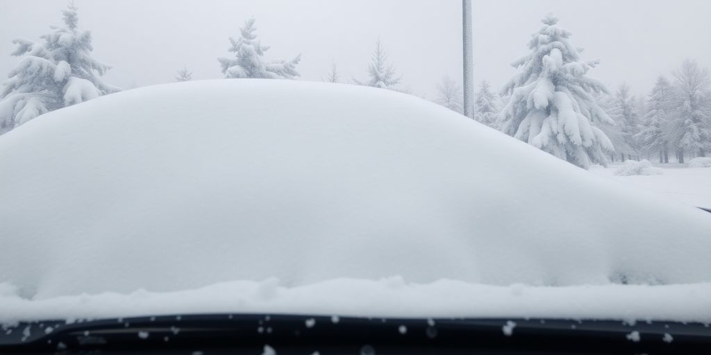 Auto unter schwerem Schnee im Winter.