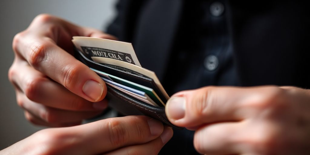Nahaufnahme eines offenen Geldbeutels mit Bargeld.