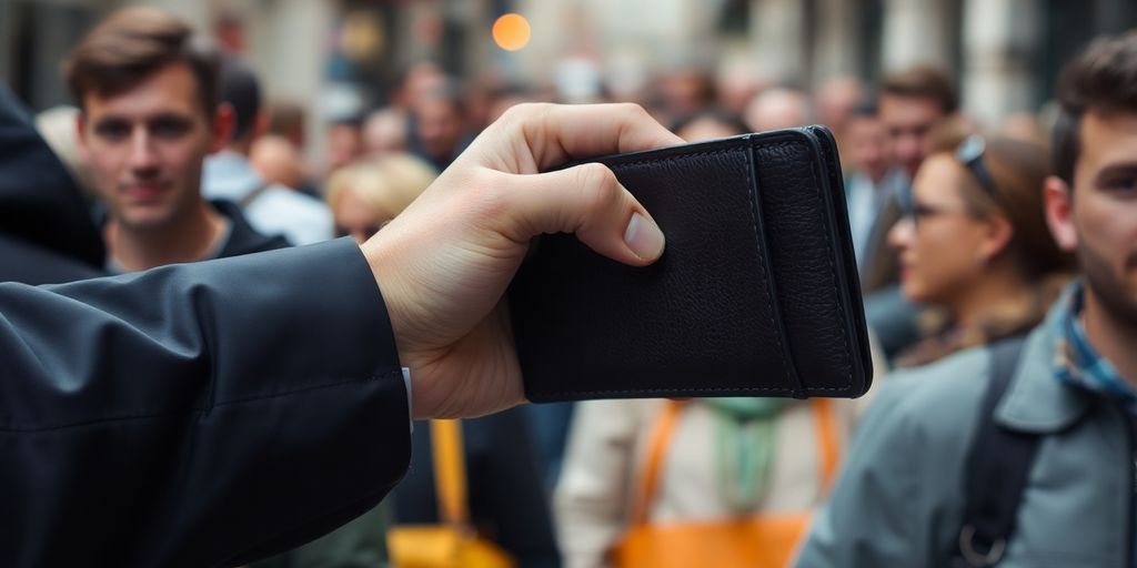 Eine Hand greift nach einer Geldbörse in einer Menschenmenge.