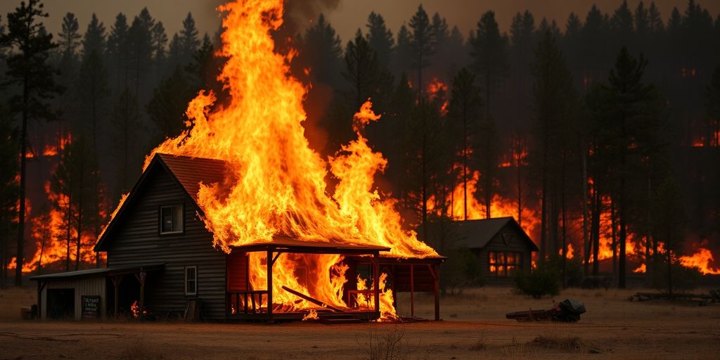 House on fire with forest fire background