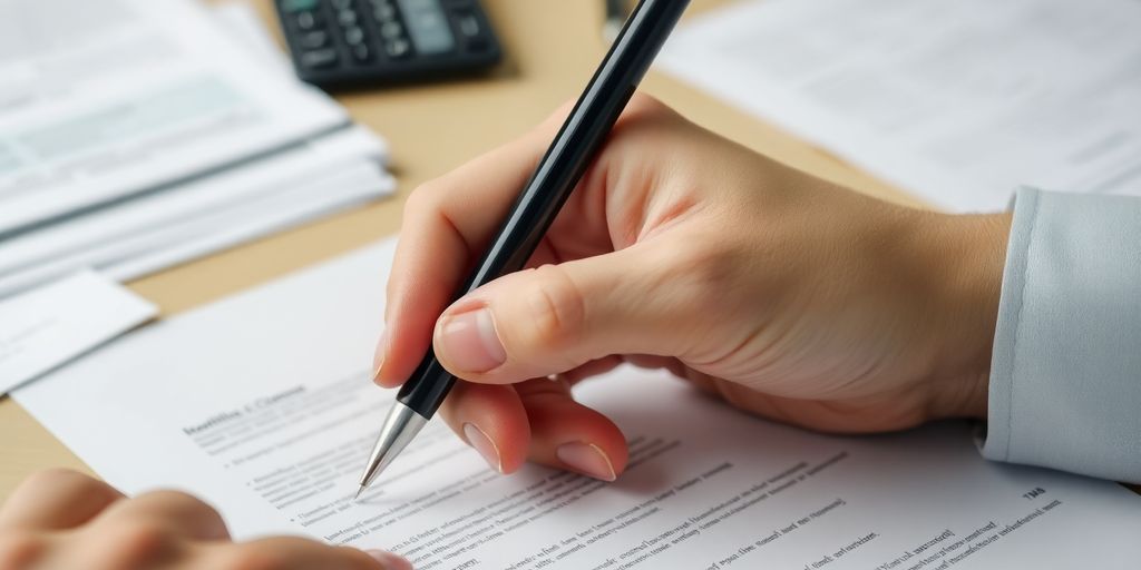 Nahaufnahme einer Hand mit Stift über Dokument.
