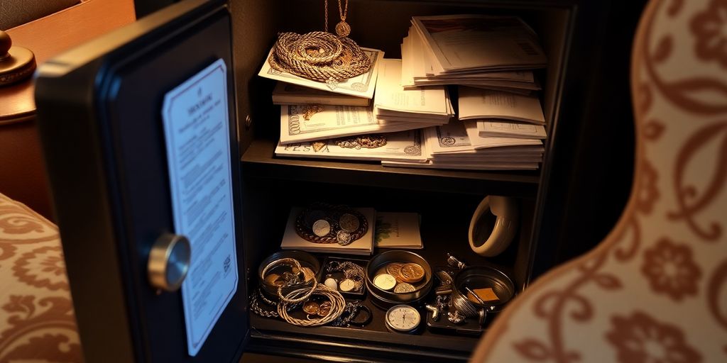 Ein sicherer Safe mit Schmuck und Dokumenten.