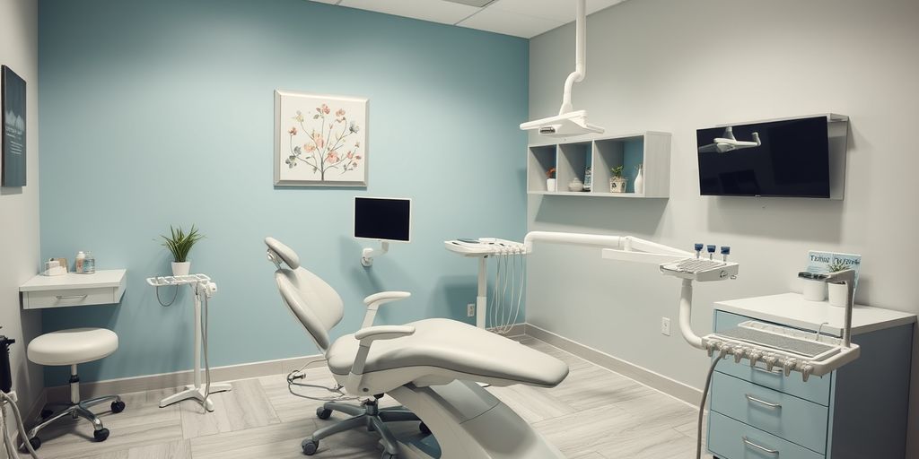 Relaxing dental clinic room with dentist chair